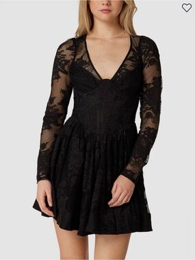 NWT Bardot Black Lace Long-Sleeve Corset Fit & Flare Dress